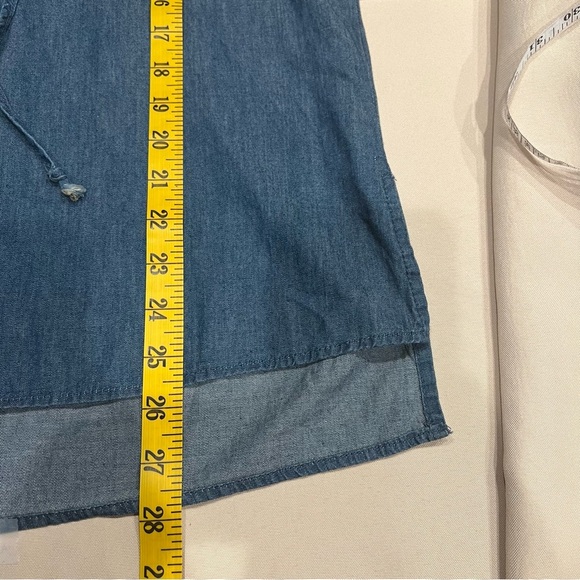 Noble U Lace Up Long Sleeve Collard Chambray Top Blouse Dark Blue Size Small - Picture 8 of 10